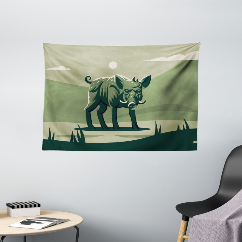 Abstract Wild Boar Pig Wide Tapestry