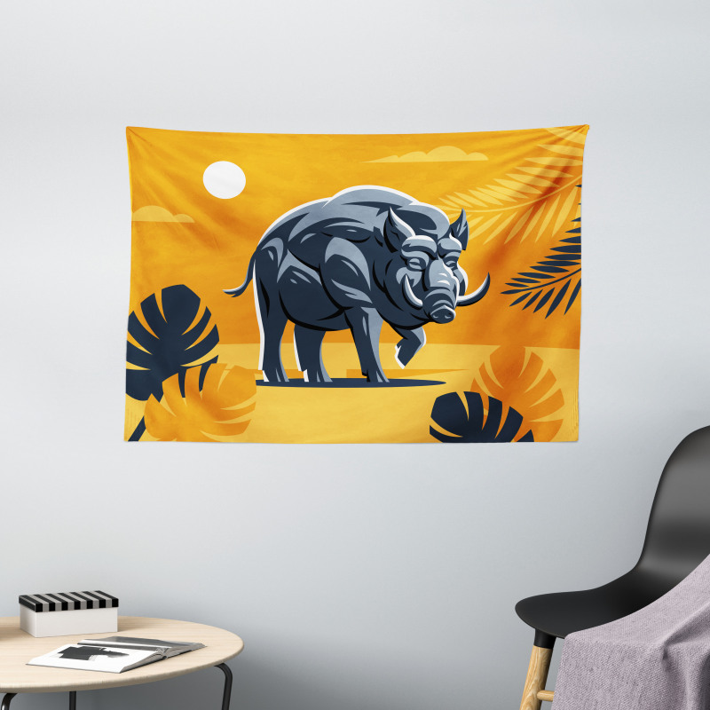 Hog Boar Tropical Leaves Wide Tapestry