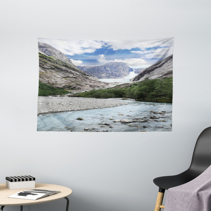 Norwegian Mountains River Wide Tapestry