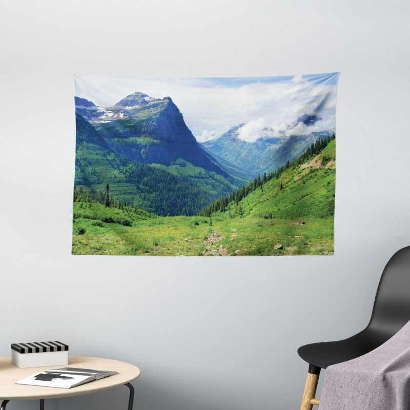 Summer Cloudy Peaks and Grass Wide Tapestry