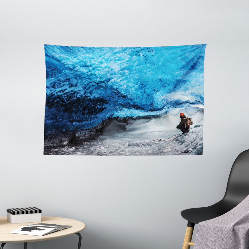 Traveler Man in Ice Cave Wide Tapestry