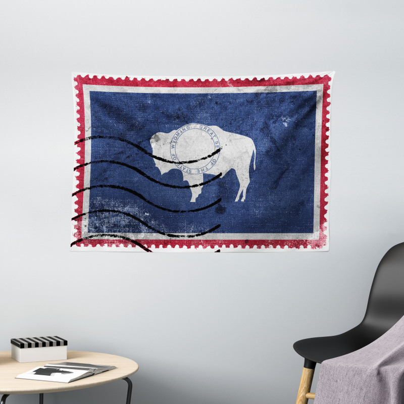 Old Postage Stamp Like Flag Wide Tapestry