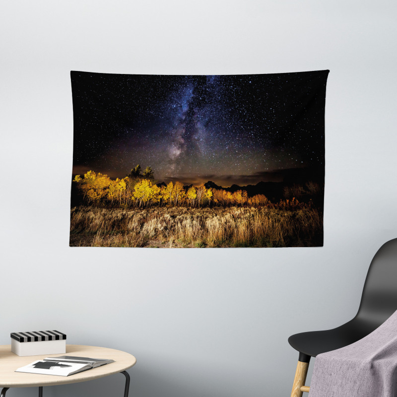 Milky Way Aspens and Tetons Wide Tapestry