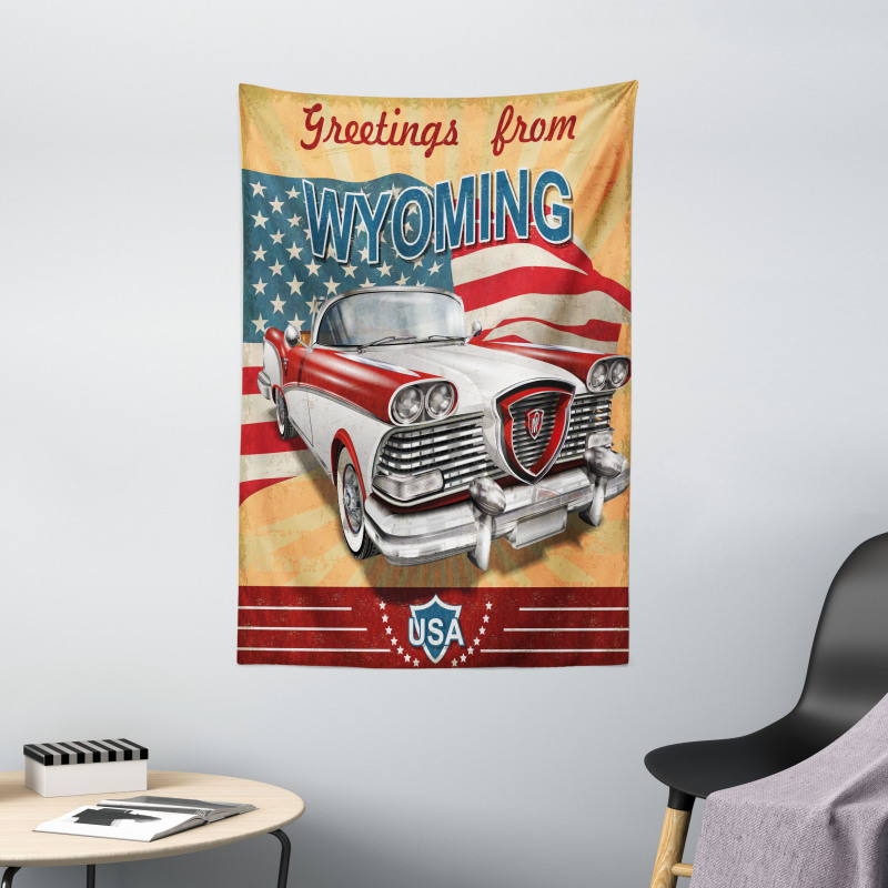 Vintage Car and Greetings Tapestry