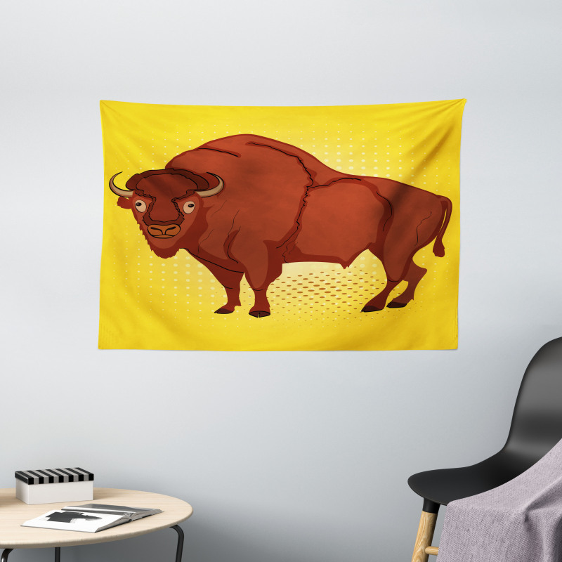 Comic Book Drawn Bison Wide Tapestry