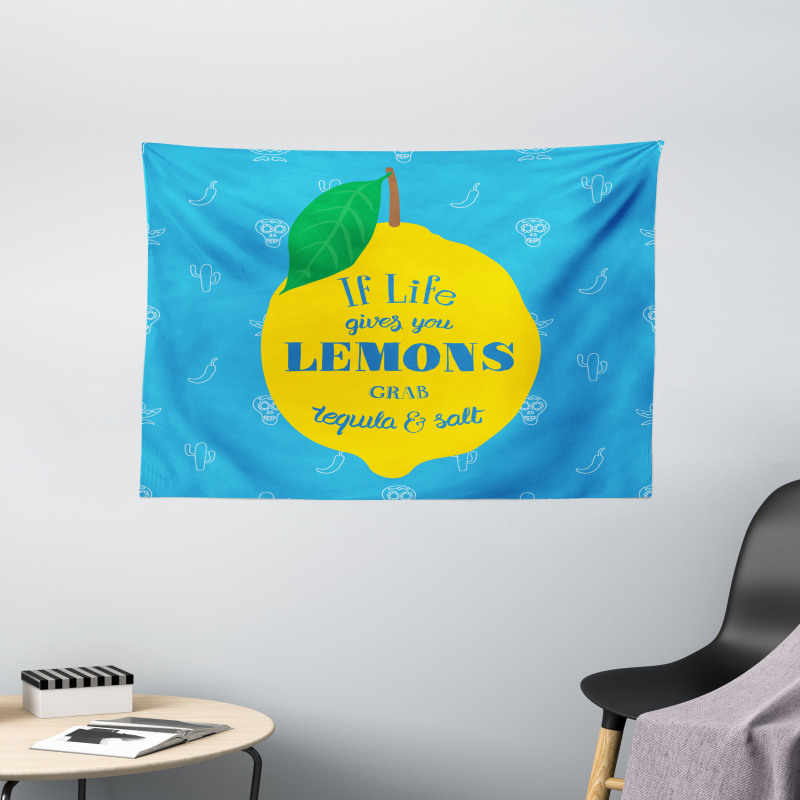 Mexican Words on Lemon Wide Tapestry