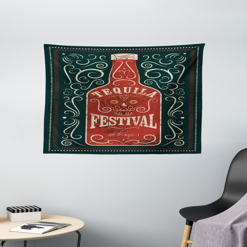 Retro Swirls and Bottle Wide Tapestry