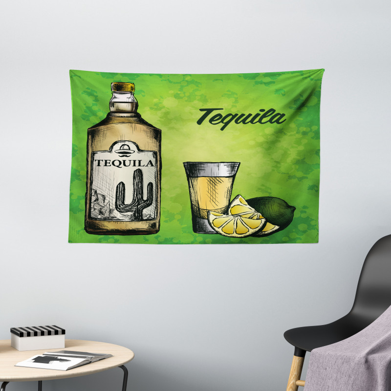 Bottle Shot Glass and Lime Wide Tapestry