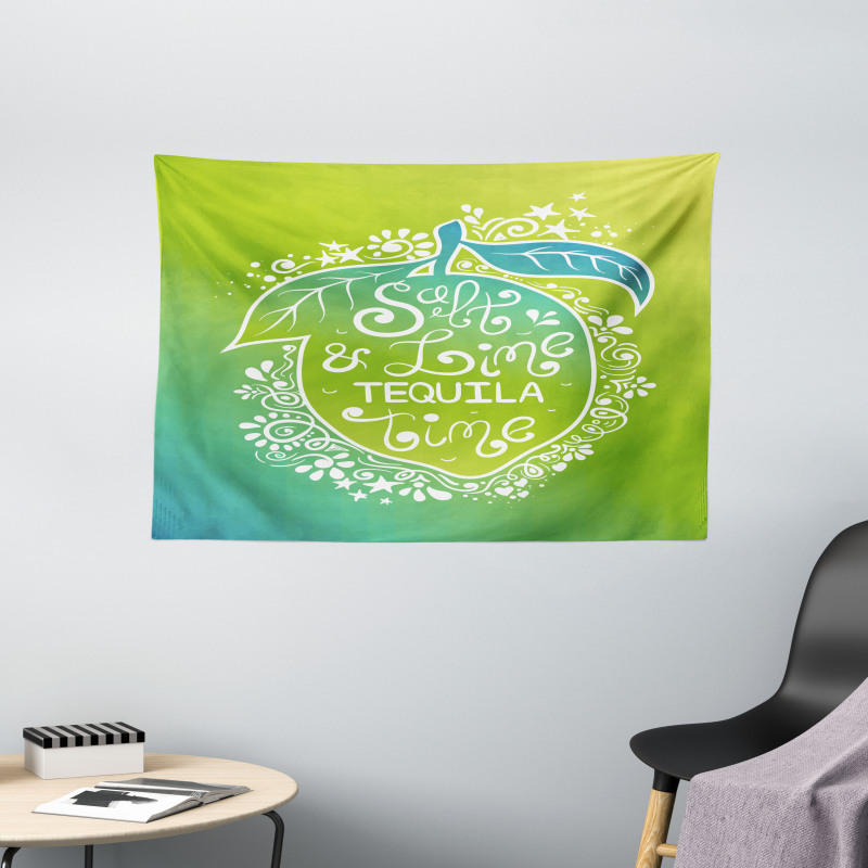 Vibrant Ombre Text on Lemon Wide Tapestry