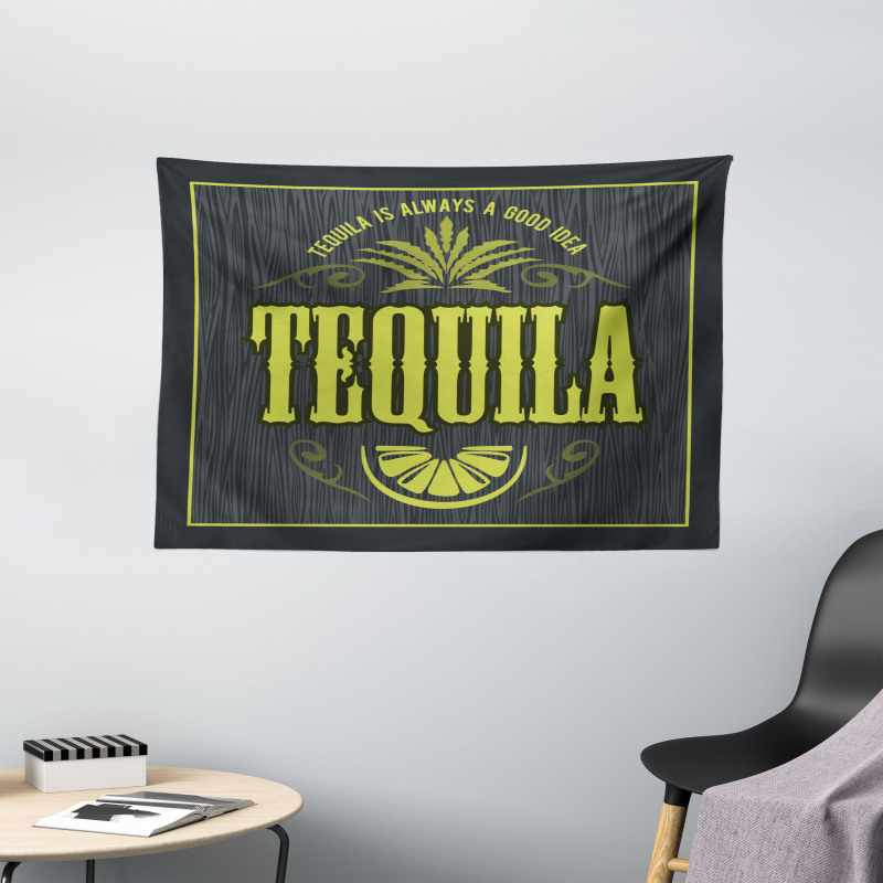 Vintage Alcohol Themed Text Wide Tapestry