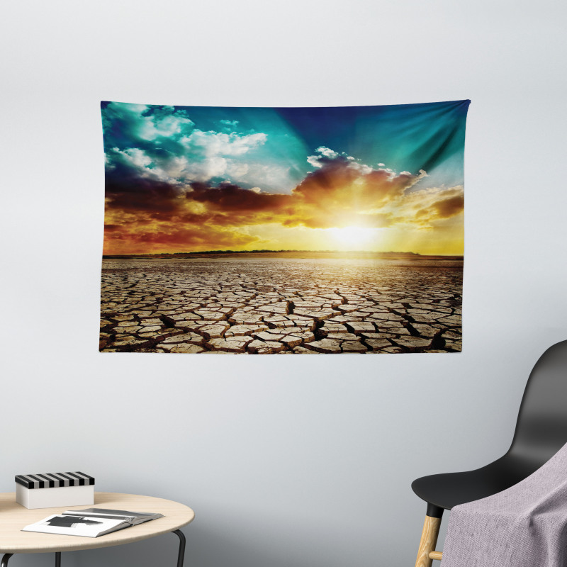 Sunset Cracked Earth Wide Tapestry