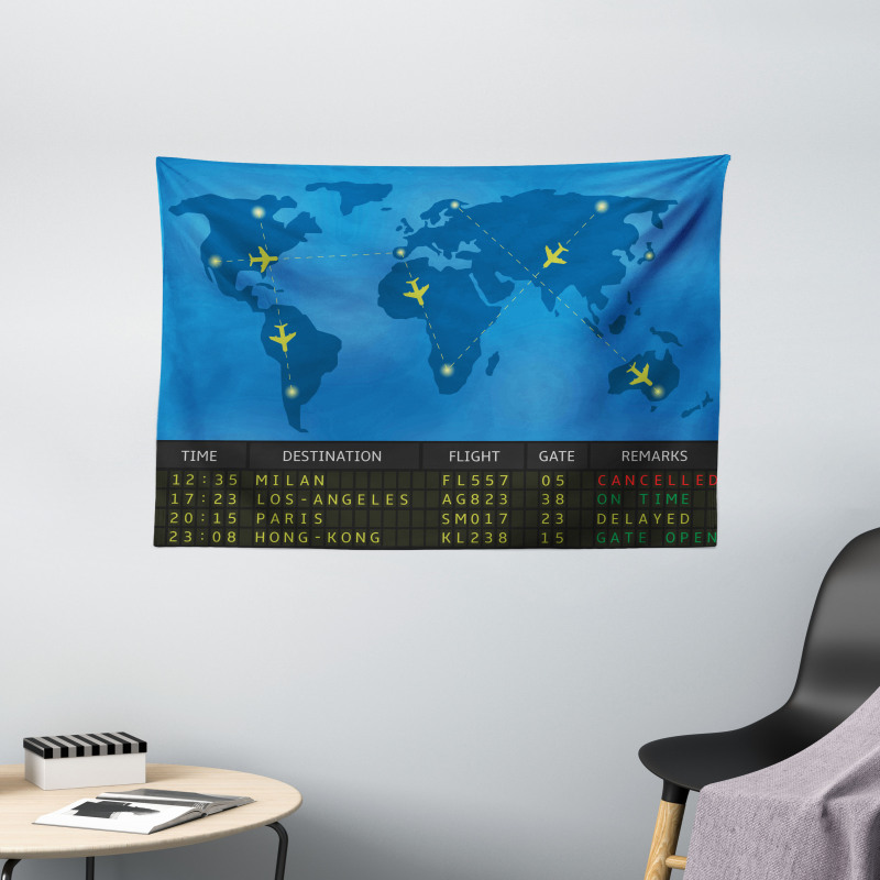 Departure Board World Map Wide Tapestry