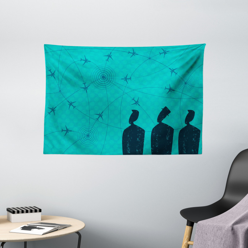 Men Look Flight Paths Wide Tapestry