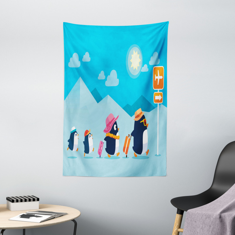 Funny Penguin Family Trip Tapestry