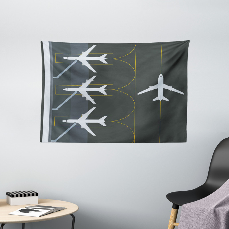 Landed Parked Airplanes Wide Tapestry