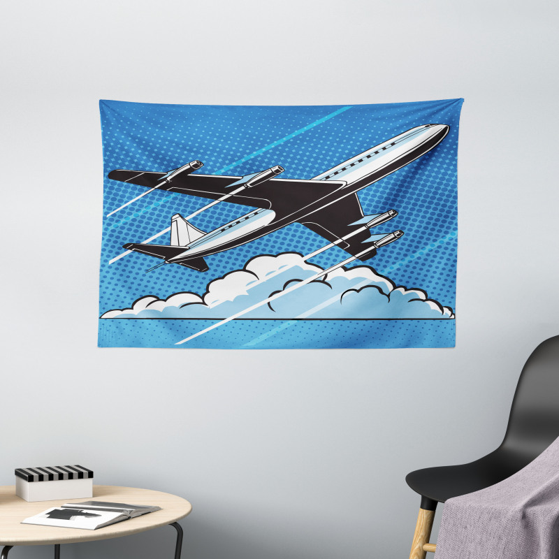 Pop Art Take Off Plane Dots Wide Tapestry