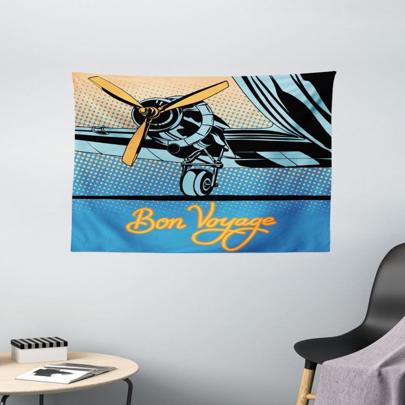 Retro Plane with Propeller Wide Tapestry