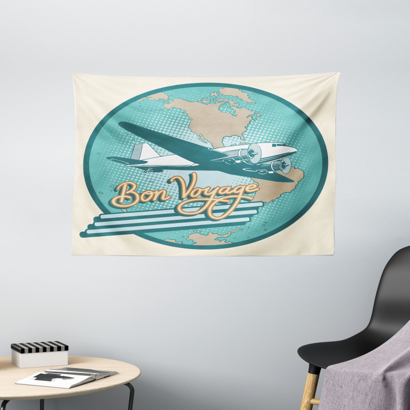 Bon Voyage and Retro Plane Wide Tapestry