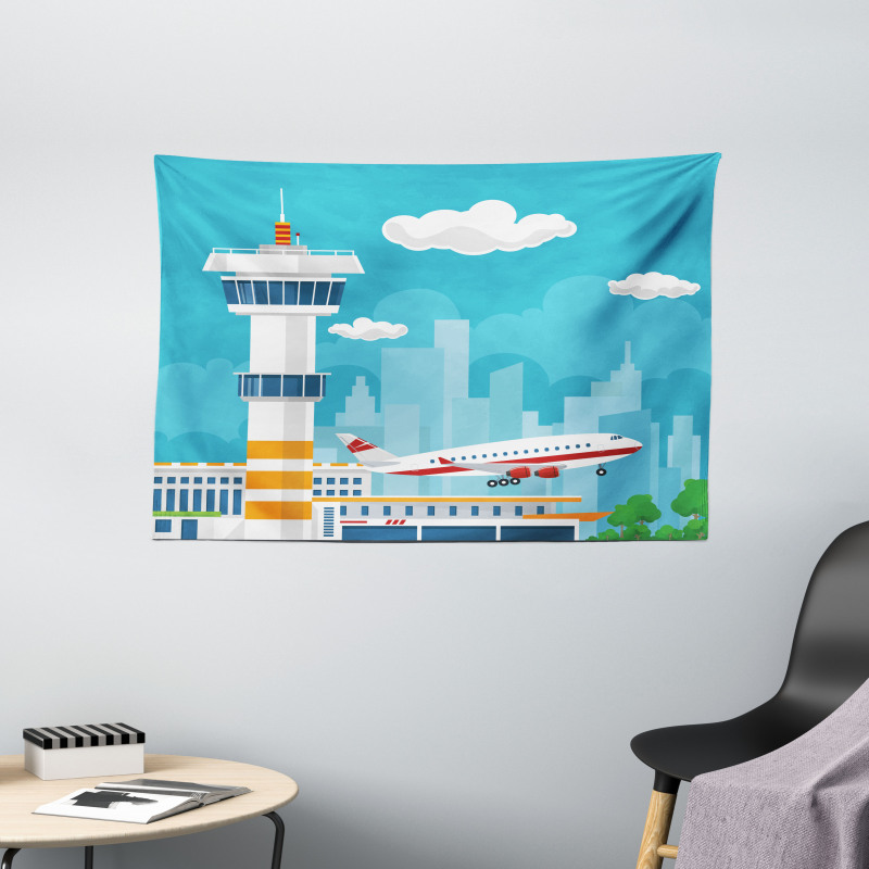 Control Tower and Plane Wide Tapestry