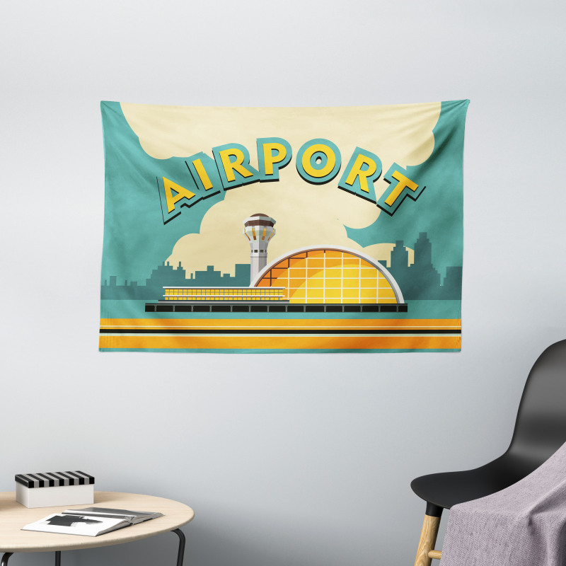 Nostalgic Airport Building Wide Tapestry