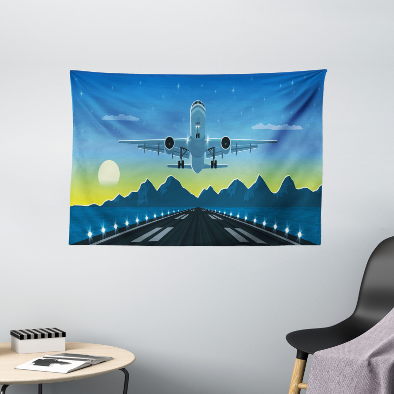 Landing Plane with Mountain Wide Tapestry