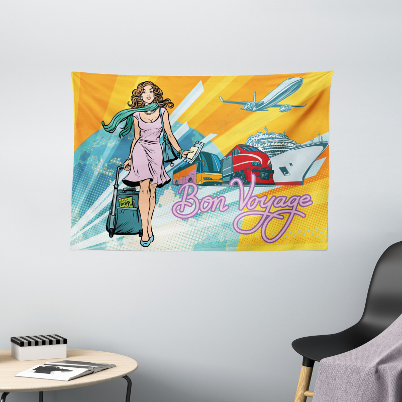 Retro Passenger Woman Art Wide Tapestry