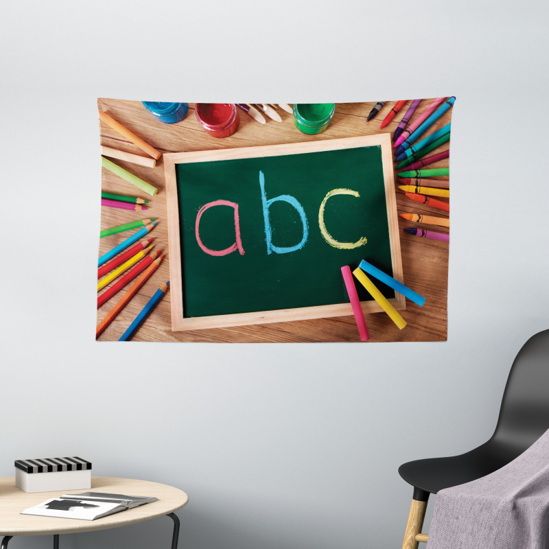 School Craft Themed Photo Wide Tapestry
