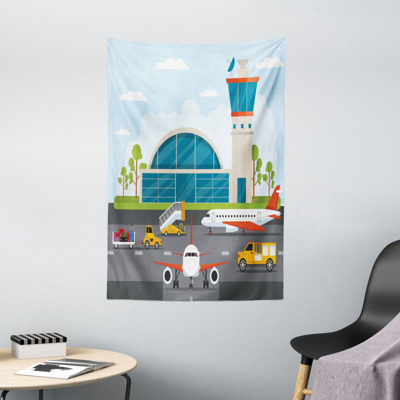 Cartoon Airfield Elements Tapestry