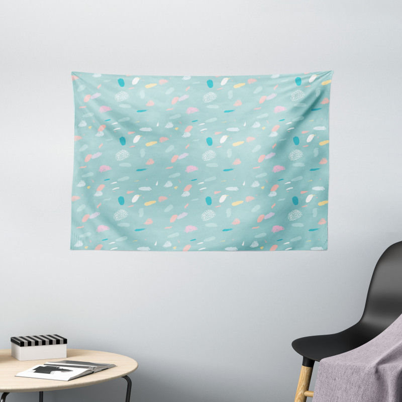 Pastel Strokes and Dots Wide Tapestry