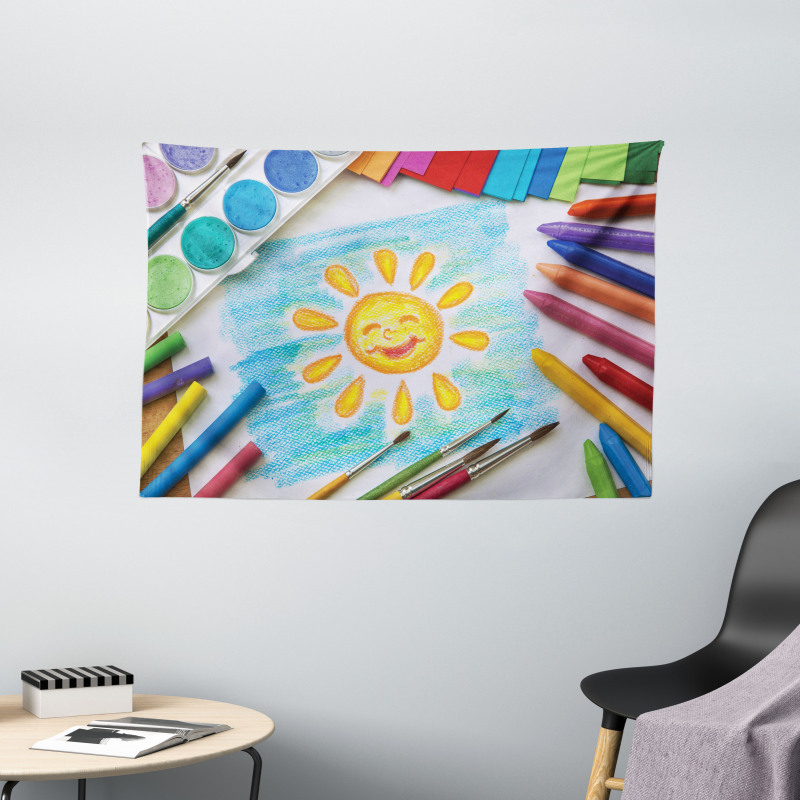 Child's Happy Sun Painting Wide Tapestry