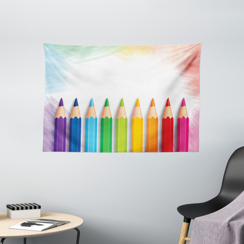Realistic Colorful Pencils Wide Tapestry
