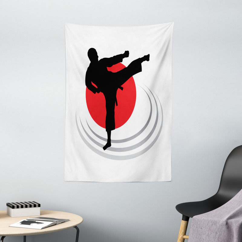 Man Karate Kick Silhouette Tapestry