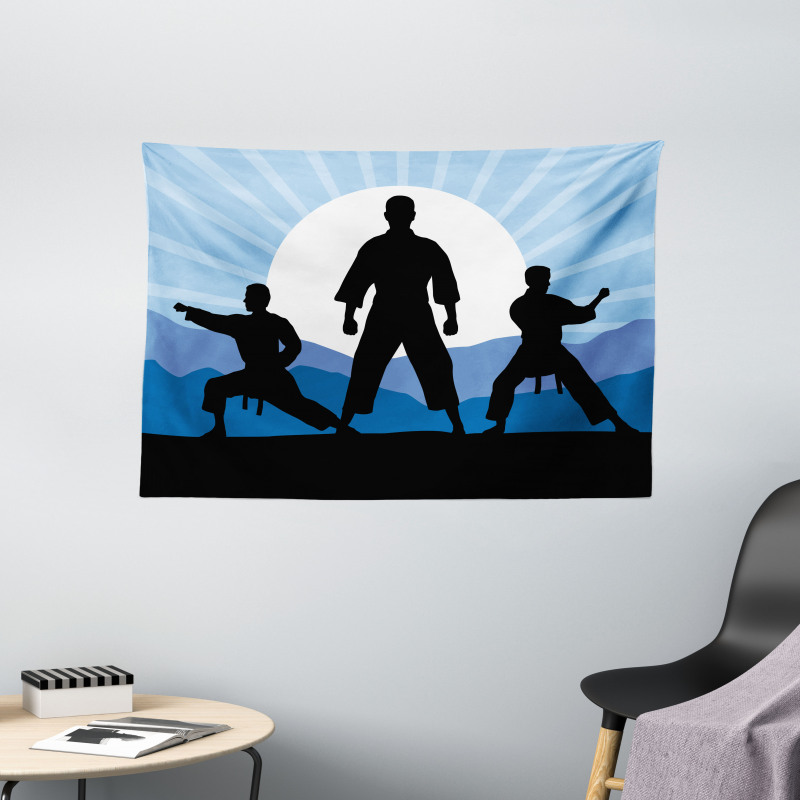 Karate Men Silhouettes Sun Wide Tapestry