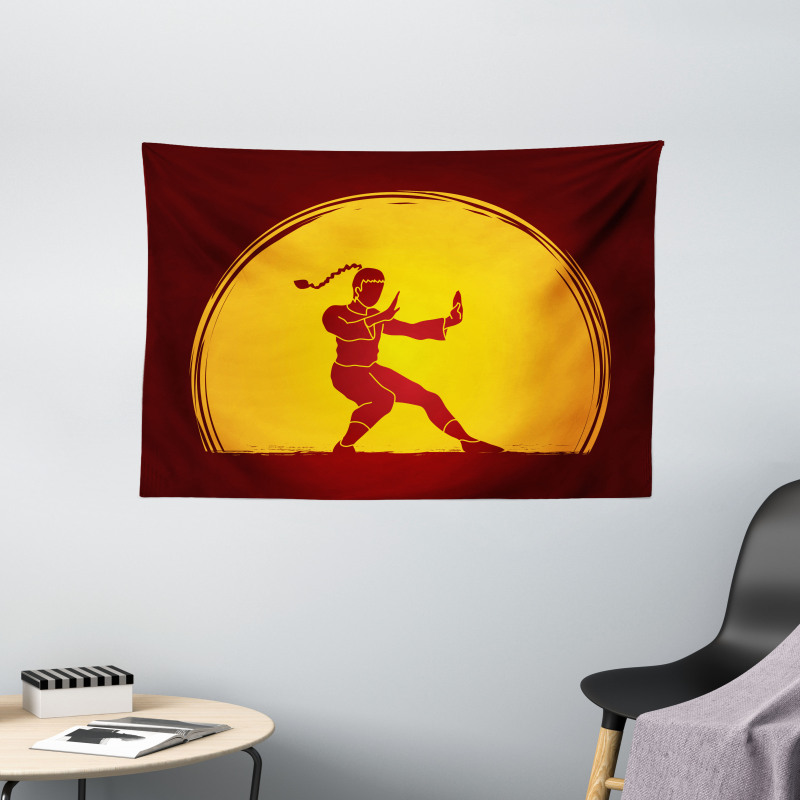 Bicolour Karate Pose Moon Wide Tapestry