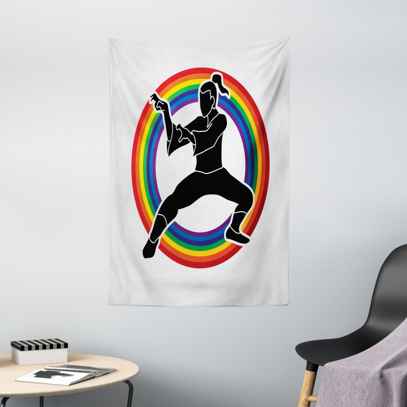 Karate on Rainbow Circle Tapestry