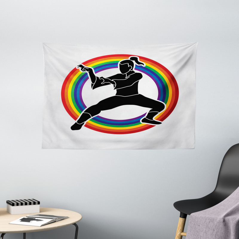 Karate on Rainbow Circle Wide Tapestry