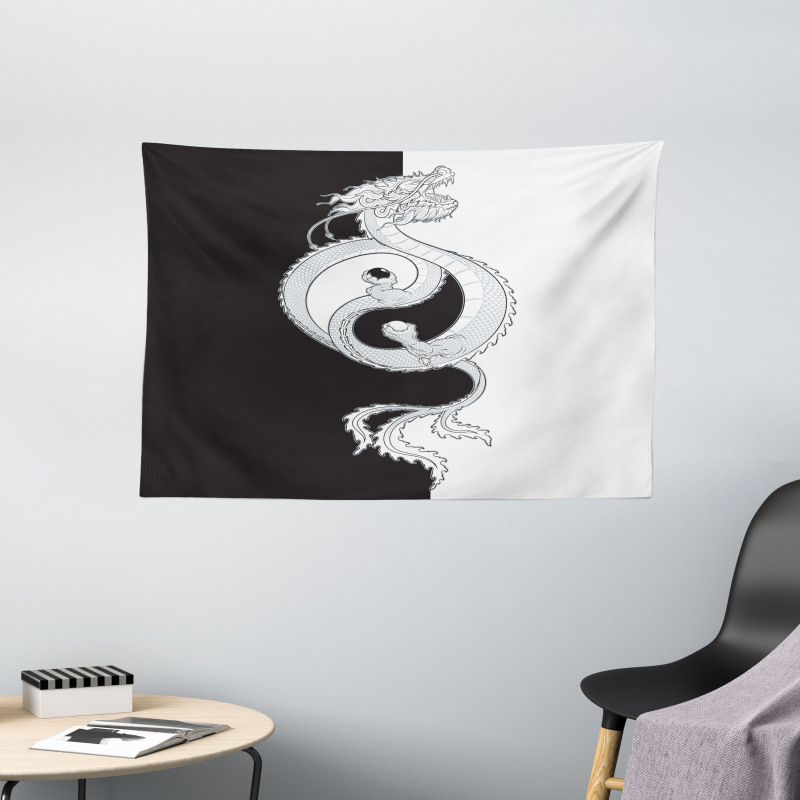 Dragon with Yin Yang Wide Tapestry