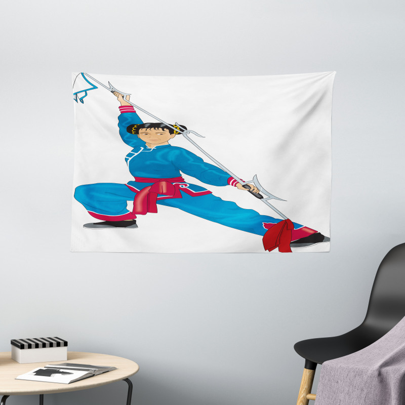 Cartoon Girl in Folk Clothe Wide Tapestry