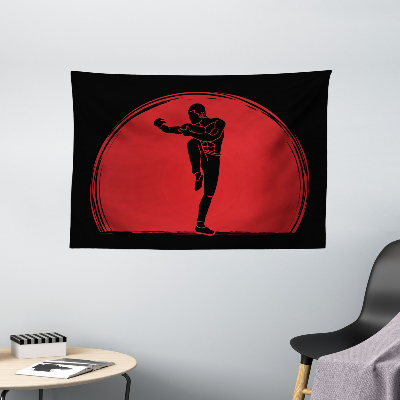 Man Silhouette Pose Round Wide Tapestry