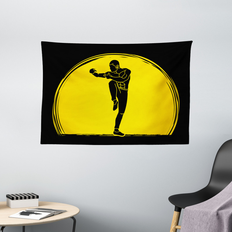 Karate Pose Man on Moon Wide Tapestry