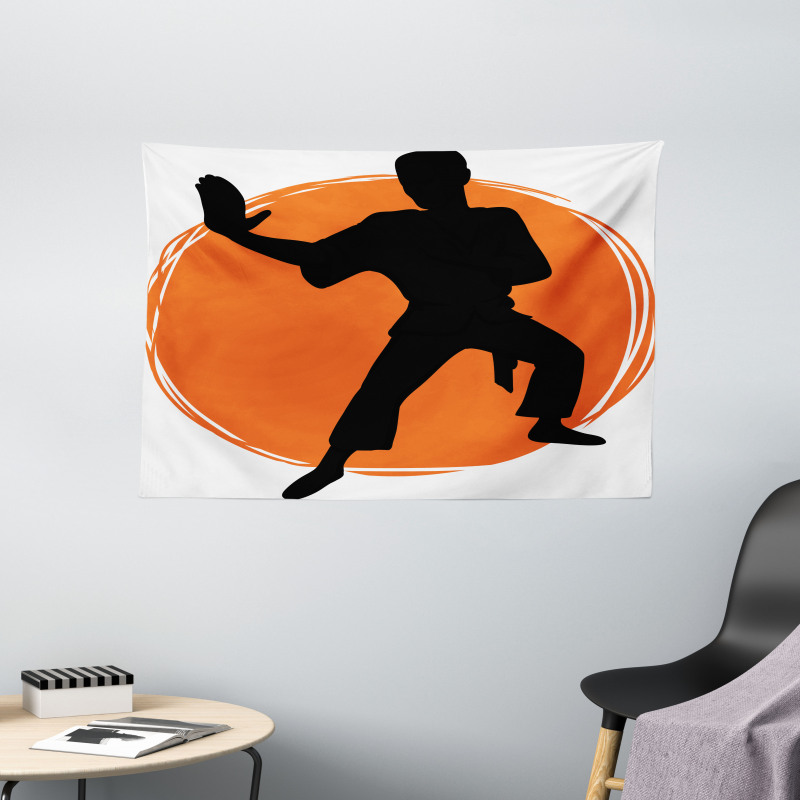 Karate Pose Man in Uniforms Wide Tapestry