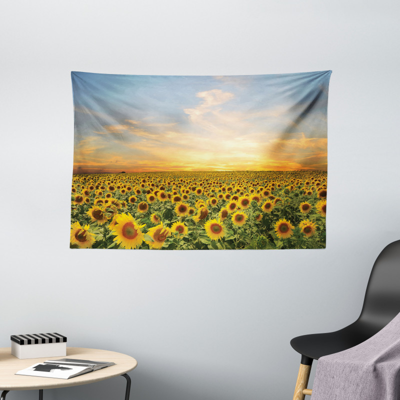 Blooming Farm at Sunset Wide Tapestry