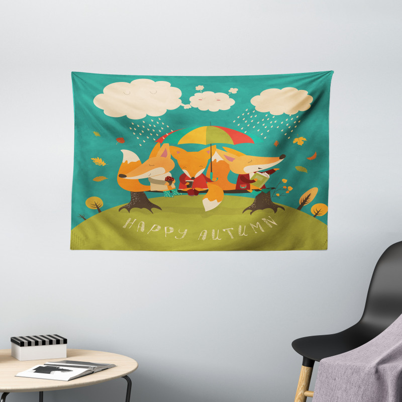 Foxes Umbrella Wide Tapestry