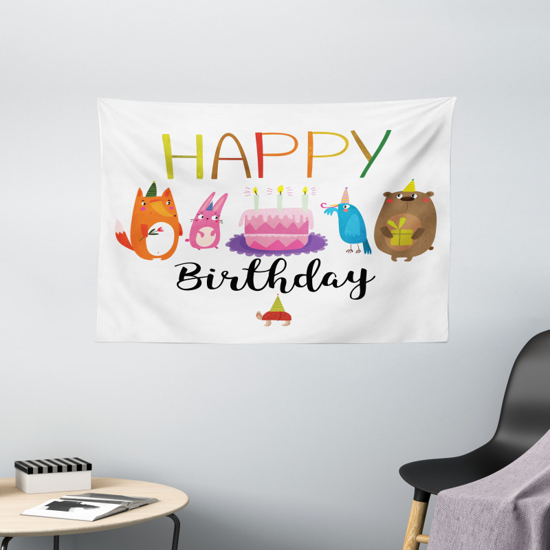 Cake Animal Friends Wide Tapestry