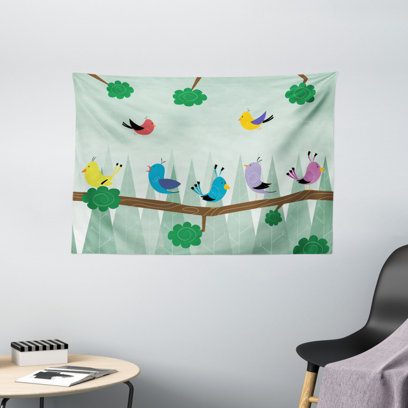 Birds on Branch Wide Tapestry