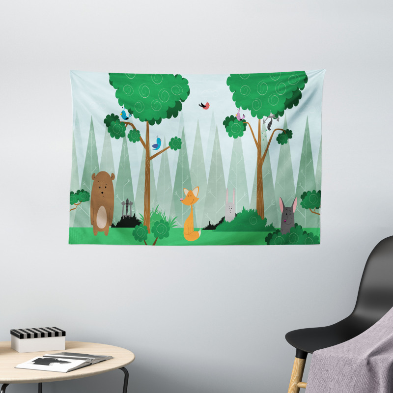 Woods Cartoon Wide Tapestry