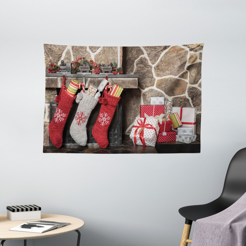 Stockings and Gift Boxes Wide Tapestry