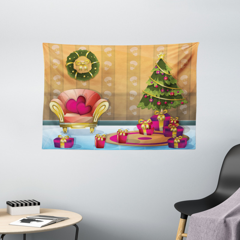 Noel Room Cartoon Wide Tapestry