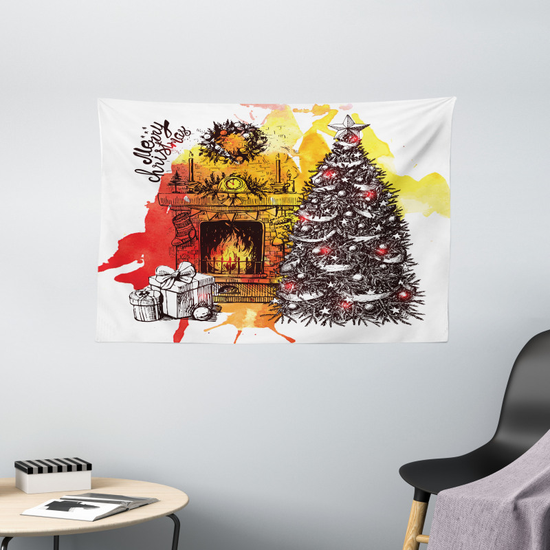 Christmas Sketch Wide Tapestry