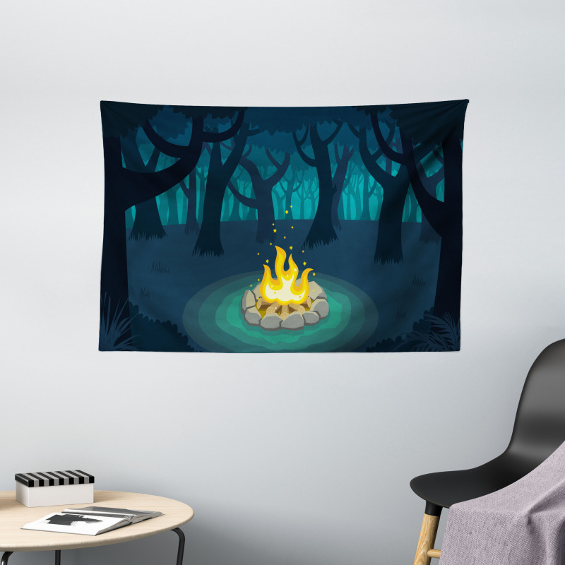 Campfire Woods Night Wide Tapestry